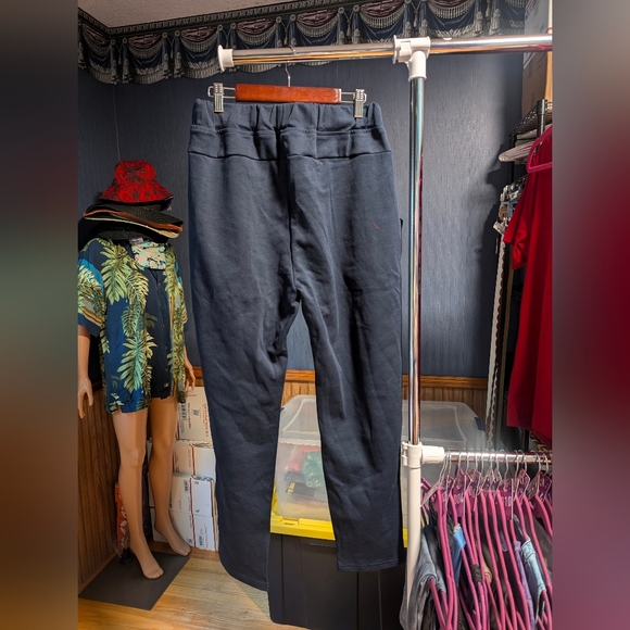 LARGE Navy Sweatpants Elastic Waist Pockets Cotton Blend - Picture 4 of 10